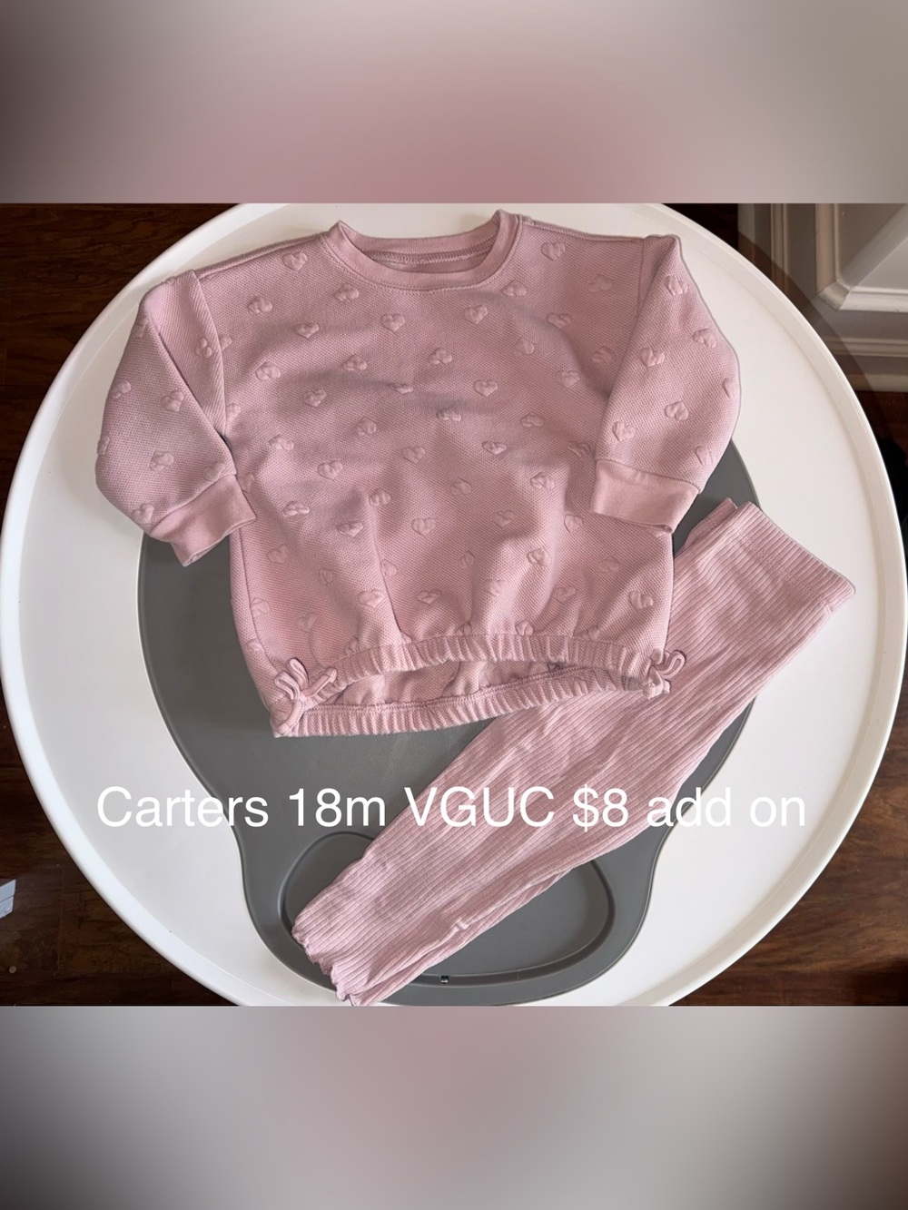 Carter's Light Pink Heart-Textured Sweatshirt & Ribbed Leggings Set
